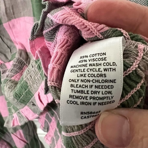 BP. Womens Crop Top Pink Buffalo‎ Plaid Long Sleeve Puff Scoop Neck Smocked SZ S - Picture 4 of 5